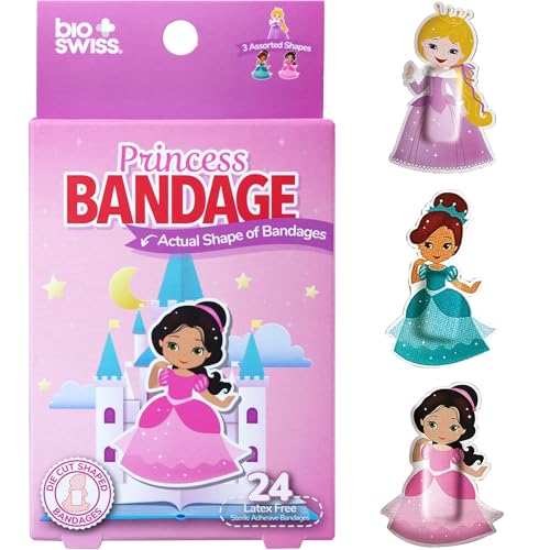 BioSwiss Bandages, Princess Shaped Self Adhesive Bandage Set, Latex Free, Sterile Wound Care, 24 Count - color: Princess, size: 24-Count Box