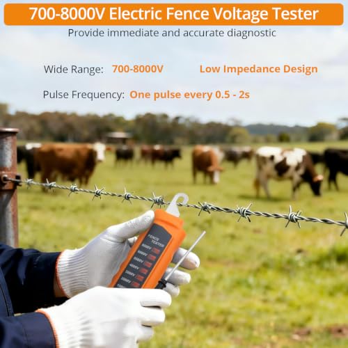 Neoteck 700-8000V Electric Fence Voltage Tester with 8 Neon Indicator Light