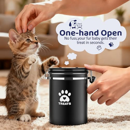 ENONCI Airtight Dog Treat Canister, 304 Stainless Steel Food Storage Jar with Date Dial Black-1.8L - color: Black, size: 1.8l