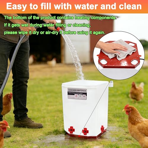 3 Gallon Heated Chicken Waterer, Chicken Water Heater with Thermostat Control,Winter Anti-Freezing Poultry Drinking Water Heater,Hanging/Standing