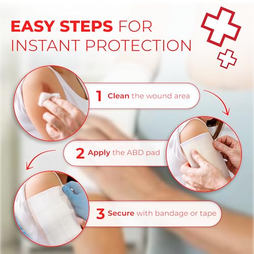 Sterile Combine (ABD) Pads 8" x 10" – Highly Absorbent Design for Large Wounds, Individually Wrapped for Easy Use, Ideal for First Aid Kits – 18 Count