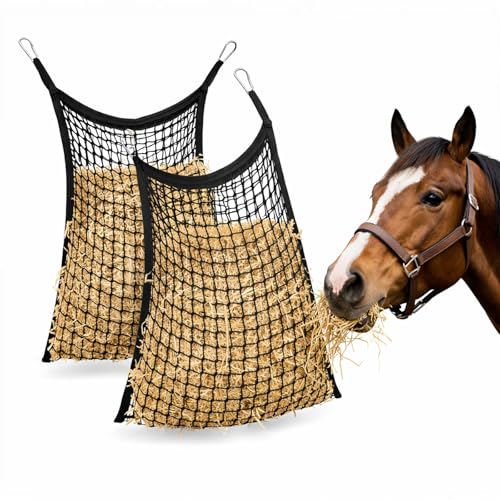 4x4 ft Slow Hay Net Feeder for Horses, Durable Soft Black PE Bale Hay Net (31 x 35 inch) - size: 31 x 35 inch
