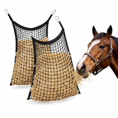4x4 ft Slow Hay Net Feeder for Horses, Durable Soft Black PE Bale Hay Net (31 x 35 inch) - size: 31 x 35 inch