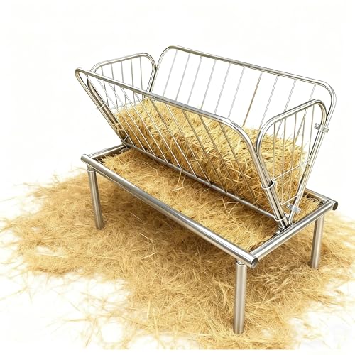 2-In-1Design 6Inch Deep Extra Wide Feed Pan,Goat Hay Feeder, 47L X 22.5W X 38 H, Heavy Duty Galvanized Steel 4 Foot Long Horses Hay Feeder for Dairy Cow Farm Feeding