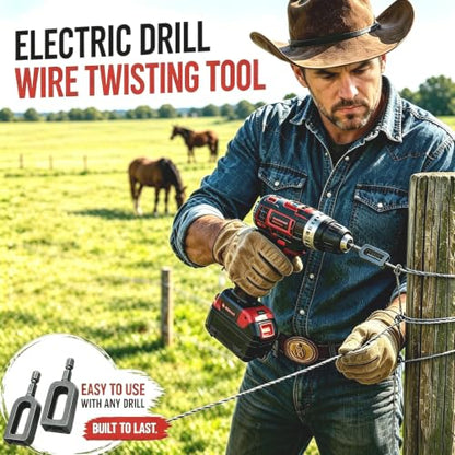 2PCS Electric Wire Twisting Tool, Replaces Hand Twisting, One-Piece Cast Carbon Steel, 1/4" Hex Shank Fits Most Drills, for Fencing, Rebar Tying, Farm & Construction
