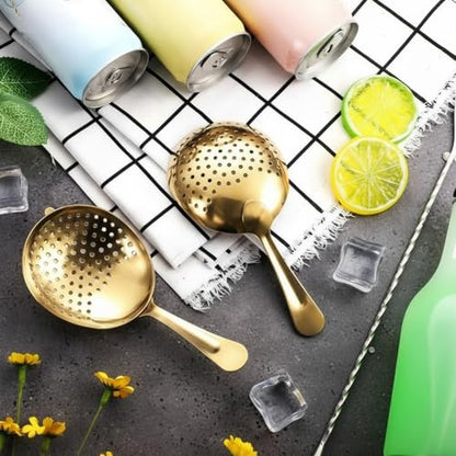 Boao 2 Pack Julep Strainers Stainless Steel Strainer Cocktail Spoon, Gold - color: Gold