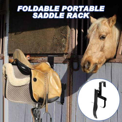 Shinylin 2 Pcs Folding Portable Saddle Rack, Hangs on StallWalls or Doors, Removable Horse Saddle Rack Stand