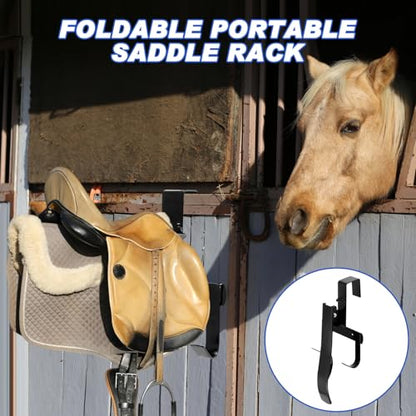 Shinylin 2 Pcs Folding Portable Saddle Rack, Hangs on StallWalls or Doors, Removable Horse Saddle Rack Stand