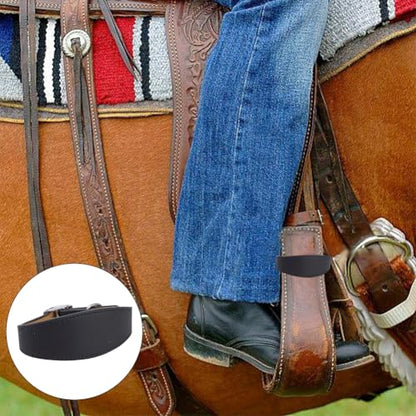 2PCS PU Leather Contoured Horse Fneder Hobble Strap Western Saddle Stirrup Replacement Hobbles with Buckles Black Leather Heavy Weighted Harness Accessories for Horse