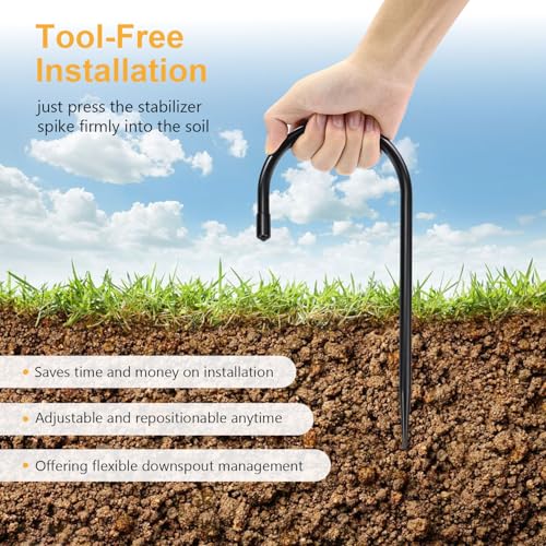 Rain Gutter Downspout Extension Fixing Pin - Holds Tight in Heavy Rain & Wind|Directs Water Away from Foundation|Durable Iron Construction, Easy No-Drill Installation 4 Pack - color: Black