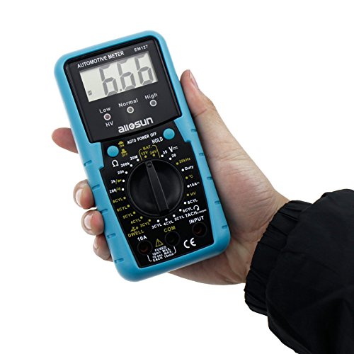 ALLOSUN EM127 Digital Automotive Meter Digital Multimeter RPM Dwell Angel Ignition System Test Duty Cycle Measurement 1999 Reading LCD DCV DC Resistance Measure
