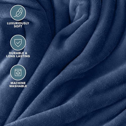 Bare Home Fleece Blanket Luxury Microplush (Full/Queen, Dark Blue) - color: 06 - Dark Blue, size: Full/Queen