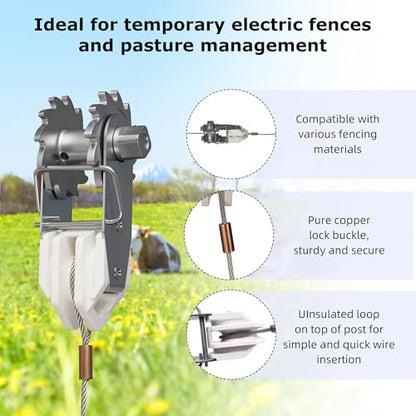 in-Line Electric Fence Wire Strainer, Termination Kit, Heavy Duty Wire Ratchet Electric Fence Tensioner with Integrated Insulator, Farm Fence