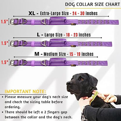 ADITYNA Heavy Duty Purple Dog Collar for Medium Dogs with Traffic Handle - color: Purple, size: Medium: Fit 15-19" Neck