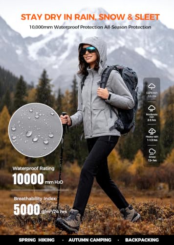 wantdo Women's Waterproof Ski Jacket Warm Fleece Lined Snow Winter Coat | 10000mm Waterproof Snowboard Jacket for Skiing, Hiking, Commute, Removable Hood, 6 Pocket, Windproof Warm -10°F to 50°F - color: Gray, size: Medium