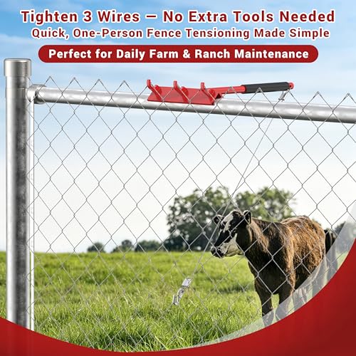Chain Link Fence Top Rail Tensioner Tool, Heavy-Duty Steel Stretcher with 3 Hooks & 28" Cable Hook, 300 lbs Pull Capacity, Easy One-Person Installation, Red, 2PC - color: Red