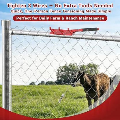 Chain Link Fence Top Rail Tensioner Tool, Heavy-Duty Steel Stretcher with 3 Hooks & 28" Cable Hook, 300 lbs Pull Capacity, Easy One-Person Installation, Red, 2PC - color: Red
