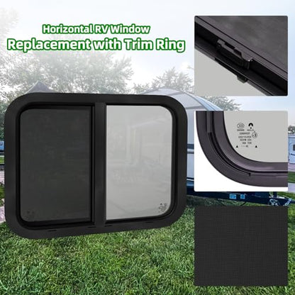 30"W x 20"H RV Windows for Cargo Trailer Camper,Tinted Horizontal Sliding - size: 30"W x 20"H