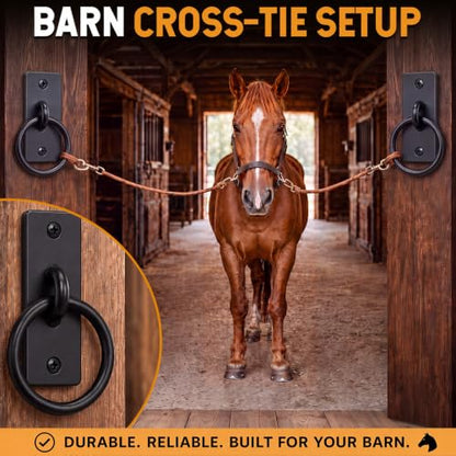 Fumete 8 Pcs Horse Tie Rings, Solid Steel Cross Tie Rings with Screws & Expansion Anchors, Wall Mount for Barn Stall Fence Concrete Trailer Grooming, Cross Tying & Tethering, Black (Square) - style: Square