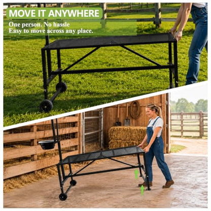 600 Lbs Goat Milking Stand with Wheels & Feeder, Adjustable Goat Stanchion - color: Black, size: With Wheels 47*23 Inch