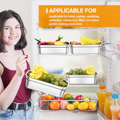 8 Pcs 304 Stainless Steel Food Storage Containers with Lids 1/3 Size Hotel Pan Chicken Food Grade Pans Metal Meal Containers for Restaurant Stackable Kitchen Freezer Buffet(4 Inch Deep) - size: 4 Inch Deep