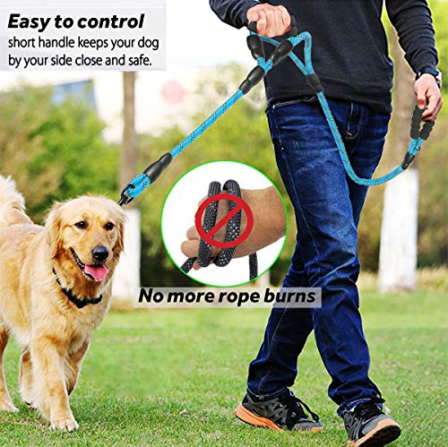 JSXD Heavy Duty Double Handle Dog Leash - 5 FT, Padded & Reflective, Rope for Small to Large Dogs (Blue) - color: Rope-Blue