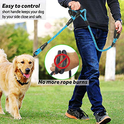JSXD Heavy Duty Double Handle Dog Leash - 5 FT, Padded & Reflective, Rope for Small to Large Dogs (Blue) - color: Rope-Blue