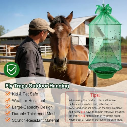 4 Pack Reusable Outdoor Fly Trap Hanging Fly Catcher with Brush - size: 4 pack
