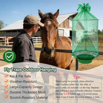 Reusable Outdoor Fly Trap Hanging Fly Catcher with Brush-6 Pack