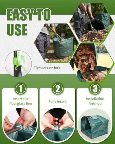63.4 Inch Adjustable 18 Tines Metal Leaf Rake Set with 40 Gal Dustpan Bags | Adjustable garden rake, Leaf scoop set, Lawn debris collector, Metal tine rake,Outdoor yard tool,Garden shrub & grass sweeper - style: Green Rake Set