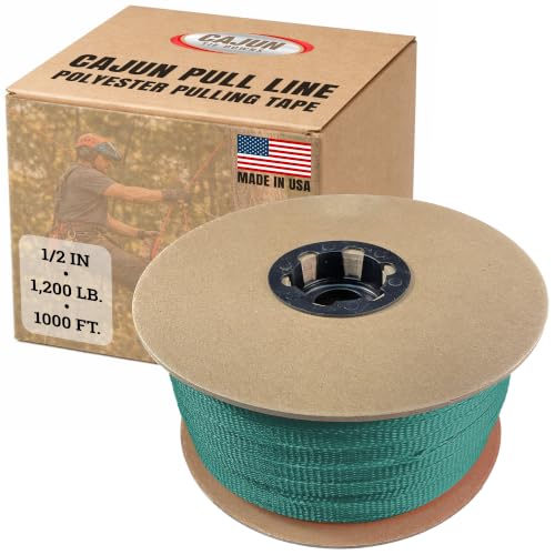 Cajun Tie Downs Pull Line — 1/2 Inch, 1,200 lb, Flat Polyester Pulling Tape, Conduit Wire Pulling, Made in USA, Turquoise, 1000 ft - color: Turquoise, size: 1/2 Inch x 1000 Feet (1200 lb)
