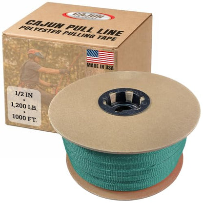 Cajun Tie Downs Pull Line — 1/2 Inch, 1,200 lb, Flat Polyester Pulling Tape, Conduit Wire Pulling, Made in USA, Turquoise, 1000 ft - color: Turquoise, size: 1/2 Inch x 1000 Feet (1200 lb)