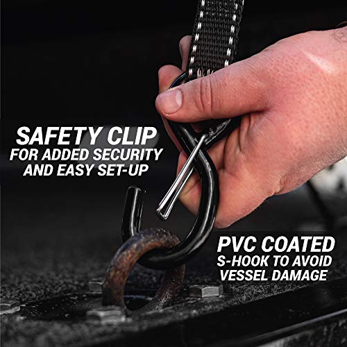 Stainless Boat Tie Down Straps to Trailer (Pack of 2) - 2,400lbs Break - 1" x 4’ Heavy Duty Ratchet Boat Straps - UV Treated - Made in New Zealand - color: Black, size: 4ft