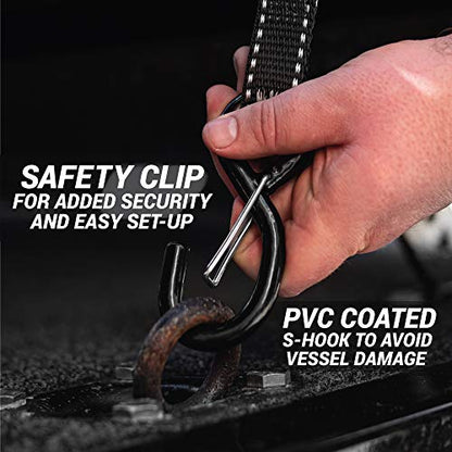 Stainless Boat Tie Down Straps to Trailer (Pack of 2) - 2,400lbs Break - 1" x 4’ Heavy Duty Ratchet Boat Straps - UV Treated - Made in New Zealand - color: Black, size: 4ft