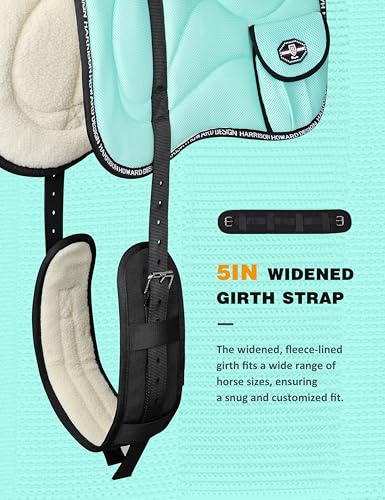 Harrison Howard Bareback Horse Riding Pad Breathable Mesh Cushioned No-Saddle Pad with Girth for Trail Training - color: Mint