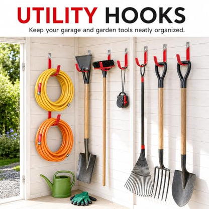Garage Wall Hooks for Hanging Heavy Duty, 4 Pack Garage Organizer Storage Hooks Wall Mount for Garden Hoses, Brooms, Ladders, Garage Storage