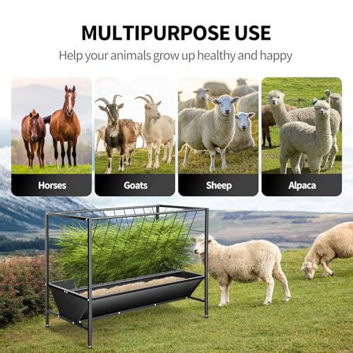 RYFT 2 in 1 Pasture Hay Feeder 45 Gallon Livestock Feed Trough with 24 Gallon Feed Pan, Hay Grain Livestock Feeder for Sheep, Calf, Cow and Horse