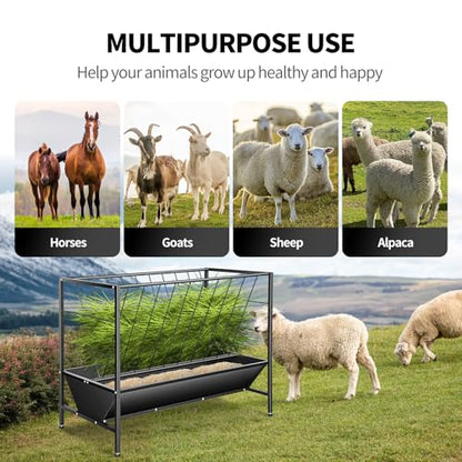 RYFT 2 in 1 Pasture Hay Feeder 45 Gallon Livestock Feed Trough with 24 Gallon Feed Pan, Hay Grain Livestock Feeder for Sheep, Calf, Cow and Horse