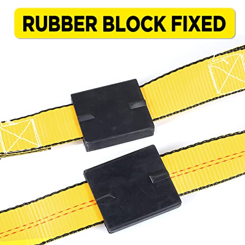 Auto Hauler Straps for Trailer Heavy Duty 2" x 10' Vehicle Tie Down Kit-10,000lb Guaranteed Break Strength-(4) Premium Ratchet Strap with Rubber Blocks Wheel Tie-Downs for Truck, UTV