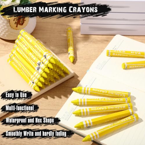 MotiMind 60 Pcs Industrial Lumber Crayons Bulk Wax Tire Marker Construction Marker for Craft Detailed Marking on Lumber Metal Carton Ceramics Concrete Glass Plastic 4.45" x 0.43" (Yellow) - color: Yellow