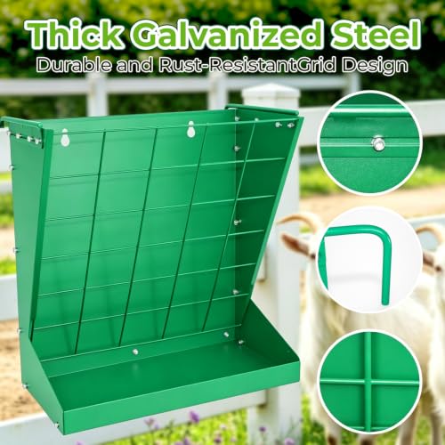 2 in 1 Wall Mount Hay and Grain Feeder, 25 Gallons Livestock Feeder | Galvanized Steel Wall Hay Rack, Hanging Hay Feeder with Mounting Kit for Goats Sheep Horse, Slow Feeder for Goats with Trough