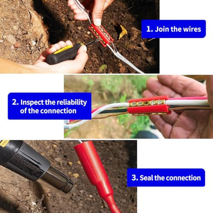 Upgraded Underground Wire Splice Kit & in Wall Splice Kit,UF Wire Splice Kit,14/3 to 8/3 AWG Screw Splice Connectors w/ 8" Heavy-Wall Heat Shrink for Direct Burial & Extension Cord, 1 Set, Red