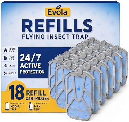 Evola 18 Pack Flying Insect Trap Refills - Compatible with Flying Insect Trap M364, M364A & MAX Bases - Fruit Fly, Gnat, Bug & Mosquito Catcher Replacement Cartridges - style: 18 Refill Cartridges