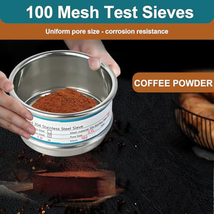 Full 304 Stainless Steel Mesh Sieve Screen, LVDALAB 100 Mesh (0.15mm) Aperture, 2.4inch(6CM) Dia Standard Sample Analysis Test Sieves Sifters Strainer for Industrial Laboratory Homes - size: 100 Mesh(0.15mm)/Ф2.4in(6CM)