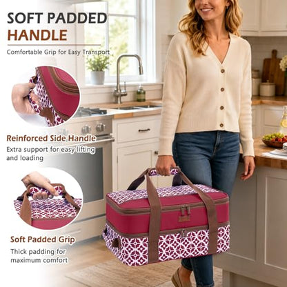 BAGSPRITE Double-Layer Insulated Casserole Carrier for 9" x 13" Baking Dish - color: Cranberry