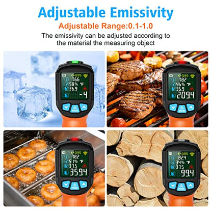 Infrared Thermometer Gun, Non Contact Digital Laser Thermometer Temperature Gun with Color LCD for Cooking, Home Repairs, Humidity Measurement, Adjustable Emissivity -58°F to 1472°F(-50~800°C) - color: Orange -58°F - 1472°F(-50-800℃)