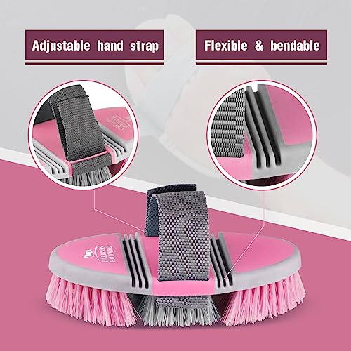 Harrison Howard Flexible Finish Horse Grooming Brush - Bendable, Comfortable Hold, Cherry Pink - color: Cherry Pink