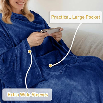 Catalonia Wearable Blanket with Sleeves for Women & Men, Fleece Wrap Throw - color: Navy