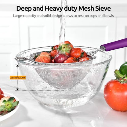 U-Taste Fine Mesh Strainer, 18/8 Stainless Steel Sieve 30 Mesh, M/Purple - color: (5) Purple, size: M-4.73in