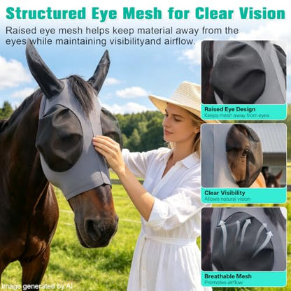 3D Stretch Mesh Horse Fly Mask with Ears (Grey, COB) - color: Grey, size: COB